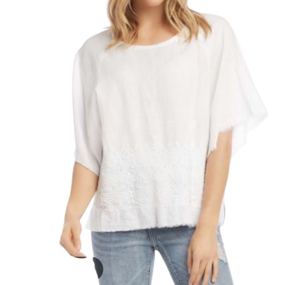 NWT Karen Kane Amalfi Coast Embroidered Linen Top Off White Large Coastal Preppy